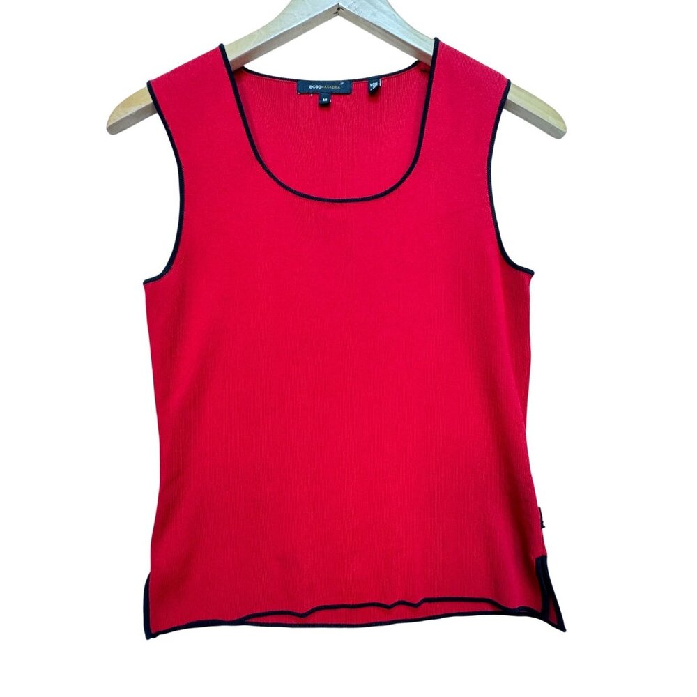 BCBGMAXAZRIA Knit Tank Top Womens M Red Sleeveless Scoop Neck Side Slit Casual